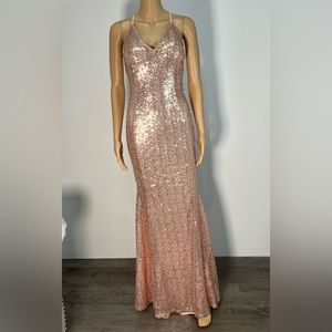 Rose Gold Sequin Gown Prom Dress